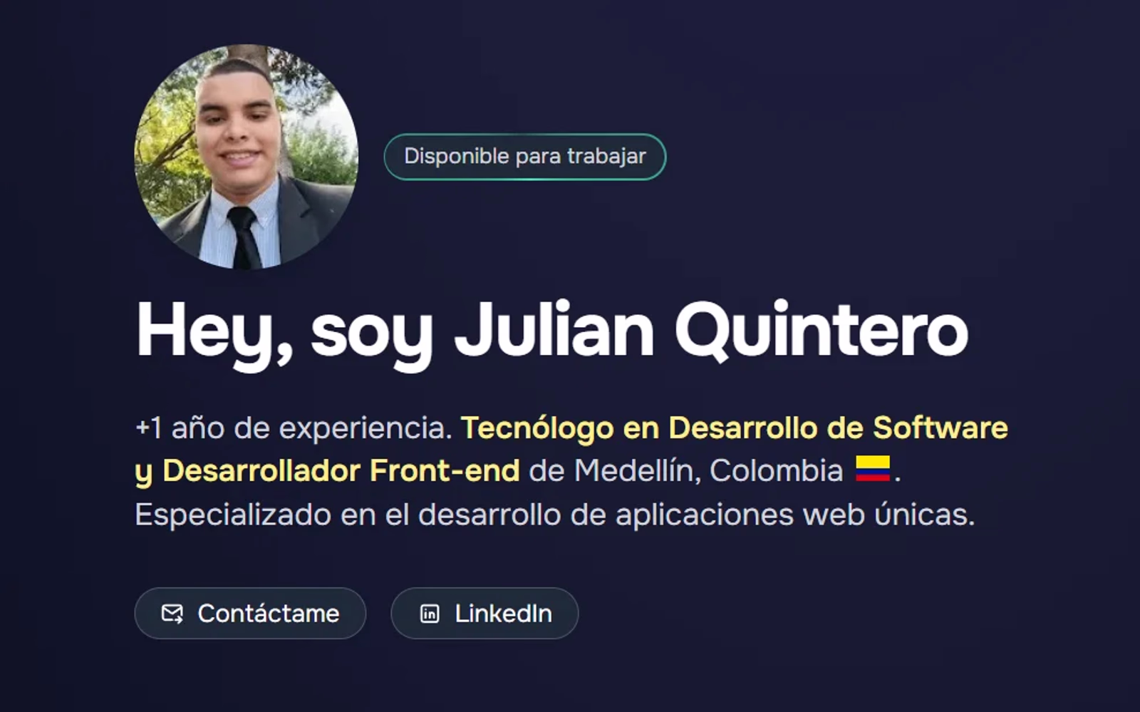 Captura de este portafolio personal
